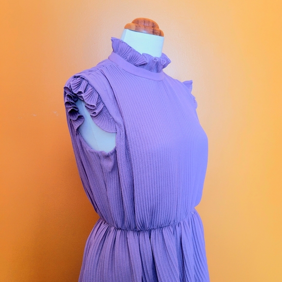 Vintage Lilac Dress Ruffle Trim Pleated Skirt - Picture 2 of 16